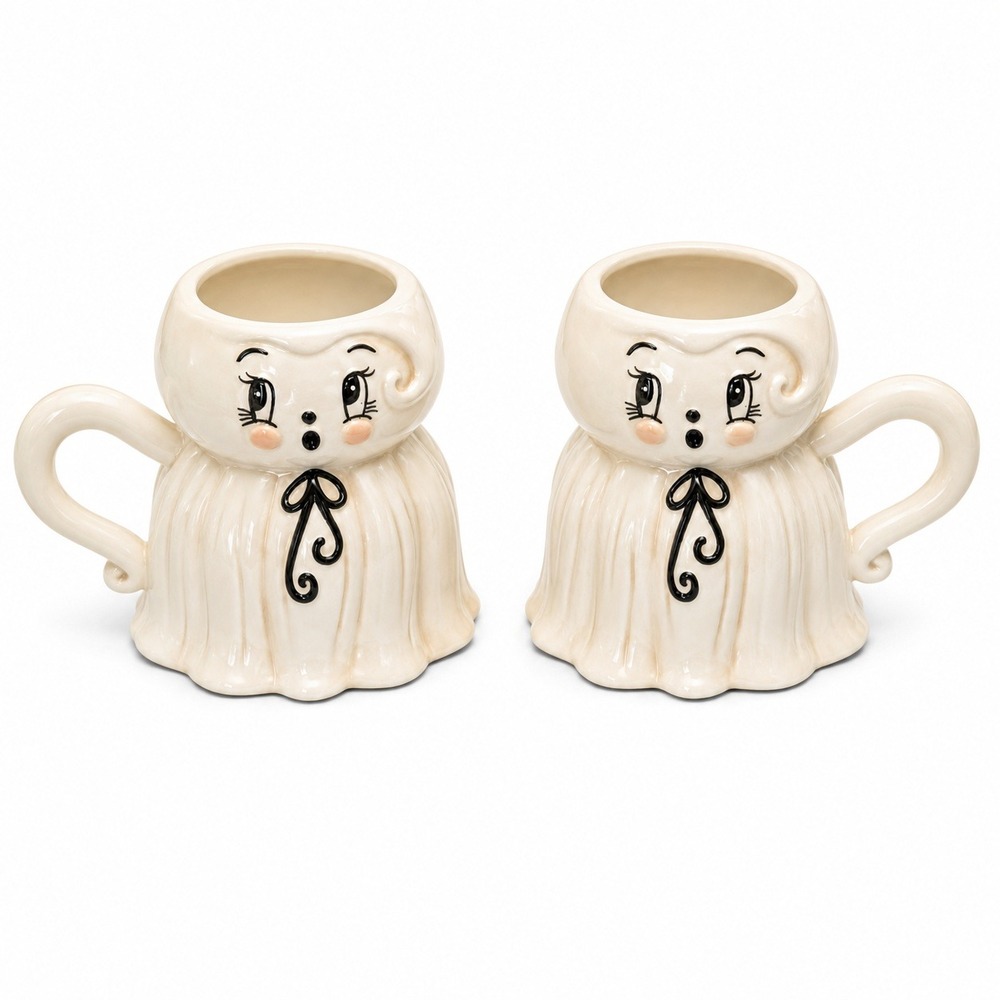 Johanna Parker Ghost Girl Mug Set Transpac Cream Ceramic Halloween Kitsch NEW
